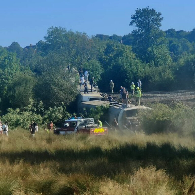 Train Derails Near Town of Lewes in East Sussex, U.K.